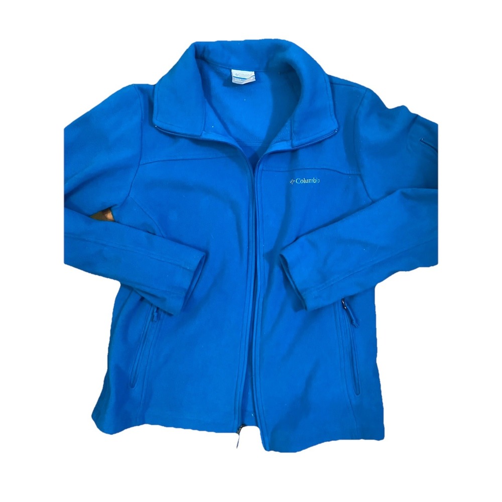 Columbia Fleece Jacket Sz m turquoise Blue Full Zip Long Sleeve Pockets Outdoor